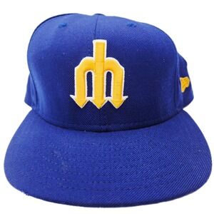 New Era Seattle Mariners Hat Trident Logo Blue 59fifty fitted 7 5/8 Cooperstown
